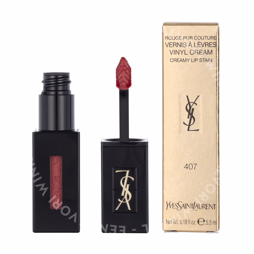 Yves Saint Laurent YSL Rouge Pur Couture Vernis A Levres Vinyl Creamy Lip Stain — #407 Carmin Session — foto 3